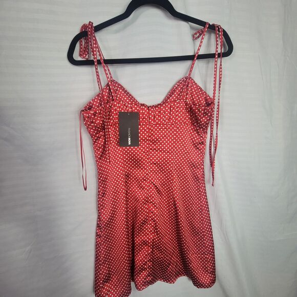 Fashion Nova Red White Polka Dot Mini Dress Adjustable Tie Straps - Picture 6 of 10